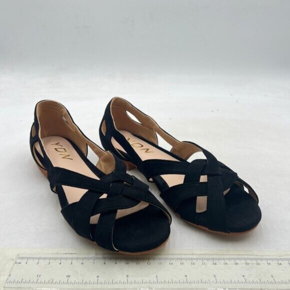 YDN Black Braid Pumps Cutout Slip On Flats Chunky Low Heels Peep Toe Prom - Picture 4 of 8